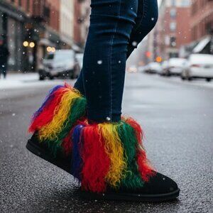 Bearpaw Boo Rasta Tie-Dye Shearling Wool Curly Lamb Fur Mongolian Sherpa Boots 9